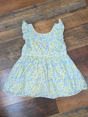 Tommy Bahama Blue And Yellow Floral Ruffle Sleeveless Dress, Size 3-6 Months